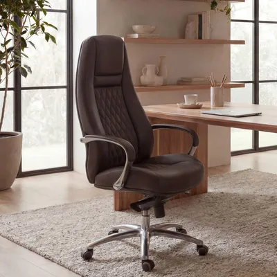 Zdjęcie produktu dla FineBuy AUSTIN Krzesło biurowe Brązowe Krzesło biurowe z prawdziwej skóry Ergonomiczne krzesło kierownicze Eleganckie krzesło obrotowe z regulacją wysokości