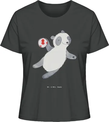 Produktbild von Mr. & Mrs. Panda Damen Oberteil Panda Handball spielen Größe S - Anthrazit - Geschenk, Kurzarmshirt, Shirt Mit Spruch, T-Shirt, Turnier, Basic, Verein, für Frauen, Club