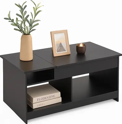 Produktbild von Relaxdays Couchtisch aufklappbar, HBT: 50x110x50 cm, Wohnzimmertisch mit Stauraum, zusätzliche Ablagefläche, schwarz
