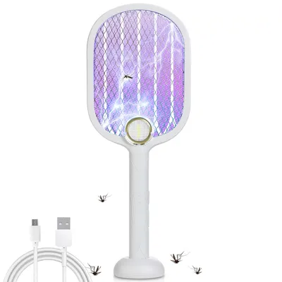 Produktbild von Yakimz Elektrische Fliegenklatsche Insektenvernichter Mückenklatsche Insektenfalle Mücken Fliegenfänger Doppeltes Schutzgitter 2in1