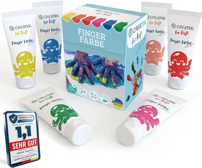 Produktbild von Fingerfarben für Kinder, ungiftig, ab 2 Jahren, 6 Tuben à 60 ml, vegan
