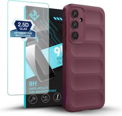 Produktbild von Handy Hülle für Samsung Galaxy A35 5G mit 9H Displayglas Displayschutz Plus Grip Case Cover Schutzhülle Softgrip Farbe: Burgunder Rot