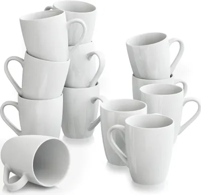 Zdjęcie produktu dla MALACASA, seria Elisa, 12-częściowy zestaw kubków porcelanowych kubek do kawy filiżanka dla 12 osób, szaro-biały