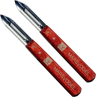 Produktbild von Neustanlo | 2er Pack Kartoffelschälmesser | Kartoffelschäler Sparschäler | 2-schneidig | Holzgriff | ideal zum Schälen von Obst und Gemüse
