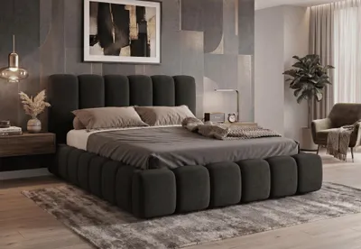 Produktbild von LUXKOR24 Polsterbett VELORA 180x200cm mit Bettkasten & Metallgestell - Bouclé Stoff SCHWARZ GERRA
