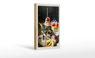 Produktbild von Holzschild Reise 12x18 cm Amerika Burger Fast Food Gerichte