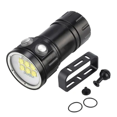 Zdjęcie produktu dla Wodoodporna lampa nurkowa LED do użytku na zewnątrz, emitująca światło czerwone, niebieskie i białe – idealna do fotografii podwodnej.