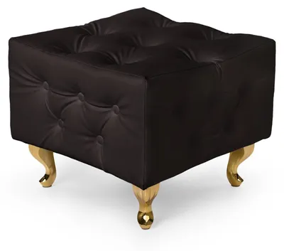 Produktbild von MG Design Polsterhocker in Dunkelbraun 50 x 50 cm - Gepolsterter Sitzhocker mit Knopfheftung und Goldfarbenen Beinen