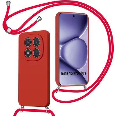 Image de Coque Cordon pour Xiaomi Redmi Note 15 Pro Plus 5G, Silicone Liquide Antichoc - Rouge