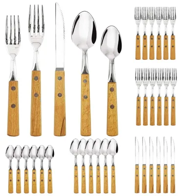 Produktbild von 30-teiliges Besteckset mit Holzgriffen für 6 Personen