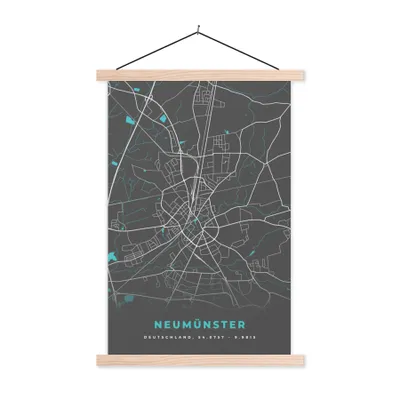 Produktbild von MuchoWow® Textilposter Neumünster - Stadtplan - Blau - Karte - Deutschland 120x180 cm mit holzfarbenen Rahmen - Textil-Plakat