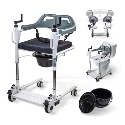 Image de Mobiclinic Chaise de transfert avec toilettes Réglable en hauteur Double système de sécurité Seau et coussin amovibles Willy