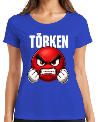 Produktbild von TÖRKEN wütender Emoji rot geballte Fäuste Comic Damen T-Shirt roter Smiley Comic grunge, Blau, XXL