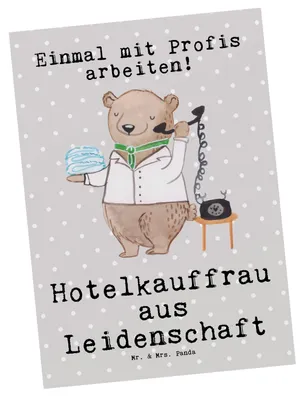 Produktbild von Mr. & Mrs. Panda Postkarte Hotelkauffrau Leidenschaft - Grau Pastell - Geschenk, Spruch, Hotelfachfrau, bildkarte, Grußkarte, Ansichtskarte, Ansichtskarten, Postkarten