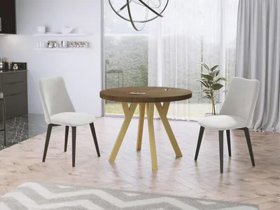 Produktbild von Designer Runder Ausziehbarer Esstisch - Loft-Stil, Industriell, Platzsparend - Goldene Beine - 100 bis 150 cm - für 6-8 Personen - Hergestellt in Polen - Lefkas Eiche - 150 cm