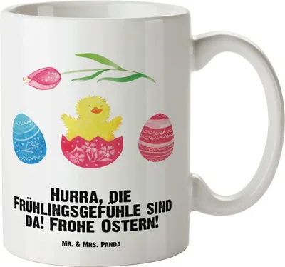 Produktbild von Mr. & Mrs. Panda Pott Küken Schlüpfen - Weiß - Geschenk, Haferl, Ei, weisse tasse, Ostern, Ostergrüße, Keramiktasse, Riesenkaffeetasse, Grüße, Große, Frohe
