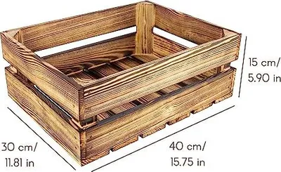 Immagine prodotto di Creative Deco Set 3 x Cassetta in Legno Fiammato | 40 x 30 x 15 cm | Cassetta Stile Vintage Shabby per la Decorazione DIY | Porta Oggetti Portafrutta