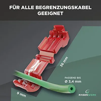 Produktbild von RASENWERK® - Anschlussklemmen für Mähroboter Begrenzungskabel Ladestation - T-Abzweigverbinder Abzweigklemmen Stromdieb - Kompatibel für Gardena, Husqvarna, Worx, Bosch - rot - 5 Stück