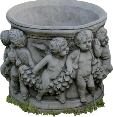 Immagine prodotto di Figure di pietra Vaso per piante in corno con motivi di angeli in pietra fusa per il giardino, resistente al gelo e alle intemperie, nuovo, SU-2181