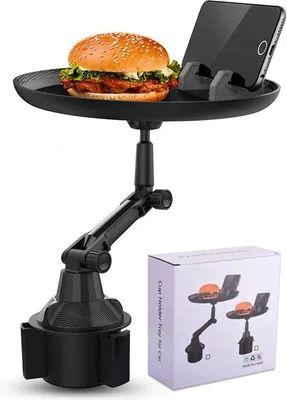 Produktbild von Auto-Tisch mit 360-Grad-Verstellbarkeit, universelle Auto-Tisch mit Handyhalter, Snack-Platte und Organizer für Auto-Trinkhalter