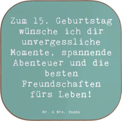 Produktbild von Mr. & Mrs. Panda Untersetzer für Gläser Spruch 15. Geburtstag - Meeresbrise - Geschenk, Feiern, Handgefertigt, gläseruntersetzer, Glückwunsch, Geburtstagskind, Glas