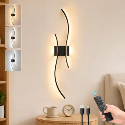 Image de Applique Murale Sans Fil 100cm 1pc - Sur Batterie Rechargeable USB-C Variable 3000K-6000K avec Télécommande Noir pour Salon