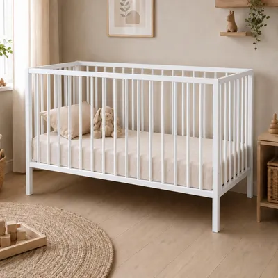 Produktbild von Kids Collective Babybett Kinderbett Beistellbett | Modulares Gitterbett Lattenrost 3-fach höhenverstellbar & abnehmbare Sprossen | Baby Bett Holz Kinderzimmer | 120x60 cm | Weiß