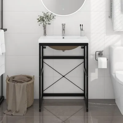 Image de vidaXL Support de lavabo de salle de bain avec lavabo noir fer