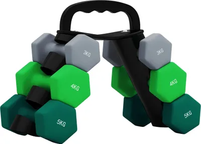 Image de Ensemble d'haltères - Haltères hexagonaux - 24 kg, 6 pièces, avec support de rangement, poignées antidérapantes, pour la musculation - Multicolore