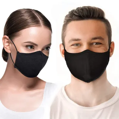 Produktbild von 2 wiederverwendbare Schutzmasken – 100 % Baumwolle, dreilagig, mit verstellbarem Gummiband