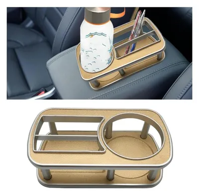 Obrázok produktu pre Organizér do auta s držiakom na poháre a priehradkou na telefón, zlatý, ABS plast, 17,5 x 9,8 x 5,3 cm