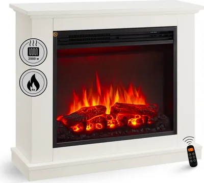 Produktbild von BALDERIA Elektrokamin Phanos | Elektrischer Standkamin, 3D-Flammeneffekt, dimmbar, Ambientebeleuchtung, Heizung 2000W, Timer, Thermostat | Weiss