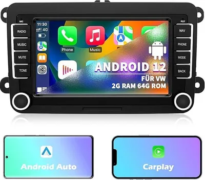 Produktbild von Autoradio für VW Passat Golf Polo Caddy Bettle Touran Tiguan Jetta Seat Skoda, Android 12 System 2G+64G, 7 Zoll 2 Din Touchscreen Carplay Android Auto