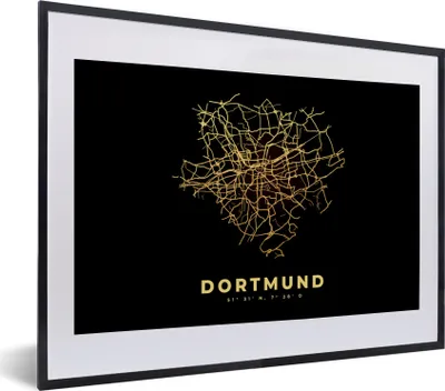 Produktbild von MuchoWow® Gerahmtes Poster Karte - Dortmund - Gold - Stadtplan 40x30 cm - Poster mit Schwarzem Bilderrahmen Wandposter Rahmen Foto Bilder - Bilderrahmen - Poster im Rahmen