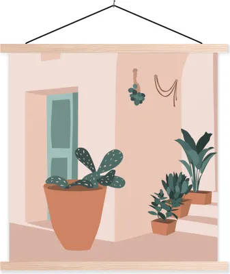 Produktbild von MuchoWow® Textilposter Sommer - Pflanzen - Pastell 60x60 cm mit holzfarbenen Rahmen - Wanddekoration