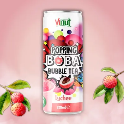 Produktbild von Popping Boba Bubble Tea Drink Lychee – Erfrischender Tee mit Litschi & Fruchtperlen, 320 ml + Heartforcards® Versandschutz