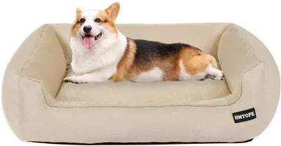 Produktbild von Hundebett, Hundebank, Hundekissen, Hundematte, Abnehmbar und Waschbar, Beige, 90 x 75 x 25 cm