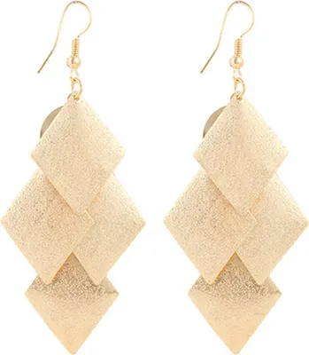 Produktbild von Lange, baumelnde Kronleuchter-Statement-Hakenohrringe für Damen mit Glitzer-Rhombus-Tropfen-Golden