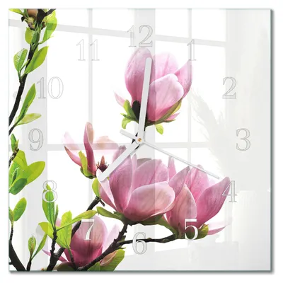 Produktbild von Tulup Glasuhr Wanduhr Küchenuhr Echt-Glas 30x30 cm Modern Dekorativ Geräuschlos Weiße Zeiger - Magnolienblüte