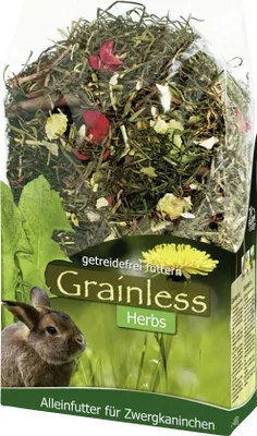 Produktbild von JR Farm Grainless Herbs Zwergkaninchen, Granulat, 400 g, Zwergkaninchen, Vitamin A, Vitamin C, Vitamin D3, Vitamin E, 15,7%, 4,4%