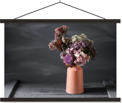 Produktbild von MuchoWow® Textilposter Stilleben - Getrocknete Blumen - Vase 90x60 cm mit schwarzem Rahmen - Aufhängungssatz