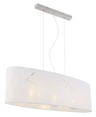 Image de Globo Lighting Lampe à suspendre métal nickel mat, textile blanc, acrylique clair, câble PVC transparent, LxlxH : 770x230x1400mm, excl. 3x E27 40W 230V