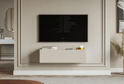 Produktbild von Selsey Veldio – TV-Lowboard hängend mit geriffelten Fronten, 100 cm, greige