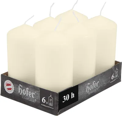 Produktbild von HOFER STUMPENKERZEN SET 60 x 120 mm - elfenbein, creme, champagner | besonders lange Brenndauer ca. 39 Std. | dicke Stumpen Kerzen | Großpackung | 6er Kerzen Set