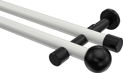 Produktbild von Interdeco Gardinenstange / Vorhangstange Weiß / Schwarz, Typ Prestige Luino (Kugel) ohne Ringe, 20 mm Ø 2-läufig, 520 cm