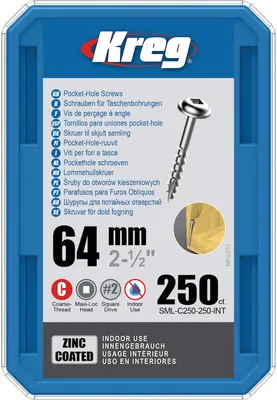 Produktbild von Kreg Pocket-Hole Schrauben 64 mm, Verzinkt, Maxi-Loc, Grobgewinde - 250Stk.