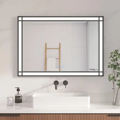 Produktbild von LED Badspiegel 100 x 70 cm Badezimmerspiegel mit Beleuchtung 3 Lichtfarben 3000K-6400K Wandspiegel mit Touchschalter Dimmbar Beschlagfrei