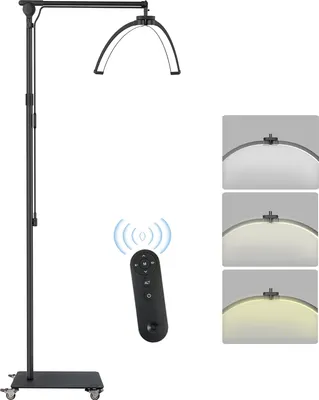 Zdjęcie produktu dla Składana lampa podłogowa LED wideo, 31 W, światło wypełniające LED w kształcie półksiężyca, 3000 K šC 6000 K, ściemnialna, z metalowym kablem 193 cm/76 cali, statywem oświetleniowym, uchwytem na telefon, pilotem do salonu kosmetycznego, makijażu, transmisji na żywo, lampką nocną