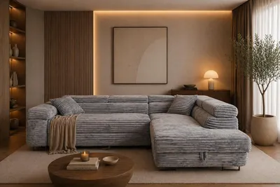 Produktbild von KSHOMECONCEPT Ecksofa SERENA L mit Schlaffunktion und Bettkasten, Rechts, Hellgrau