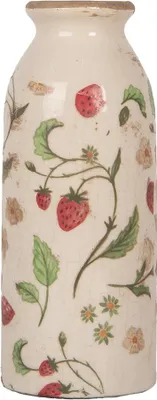 Produktbild von Clayre & Eef Vase Ø 8x20 cm Beige Keramik Erdbeeren